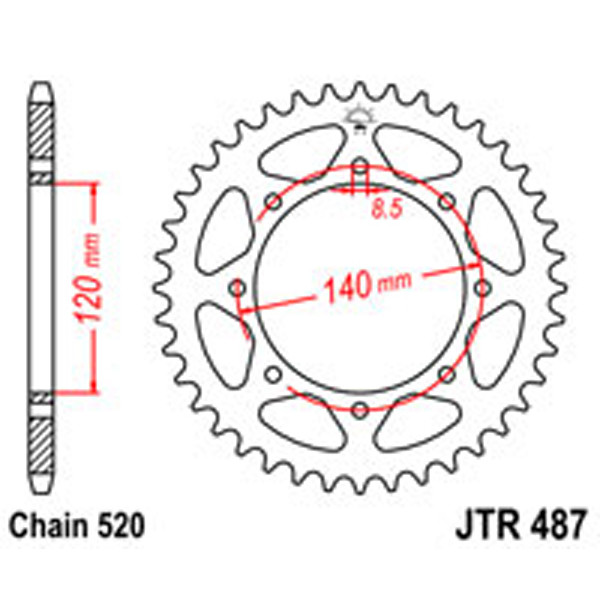 JT JT Rear Sprockets R/W 487-43T KAW (491)
